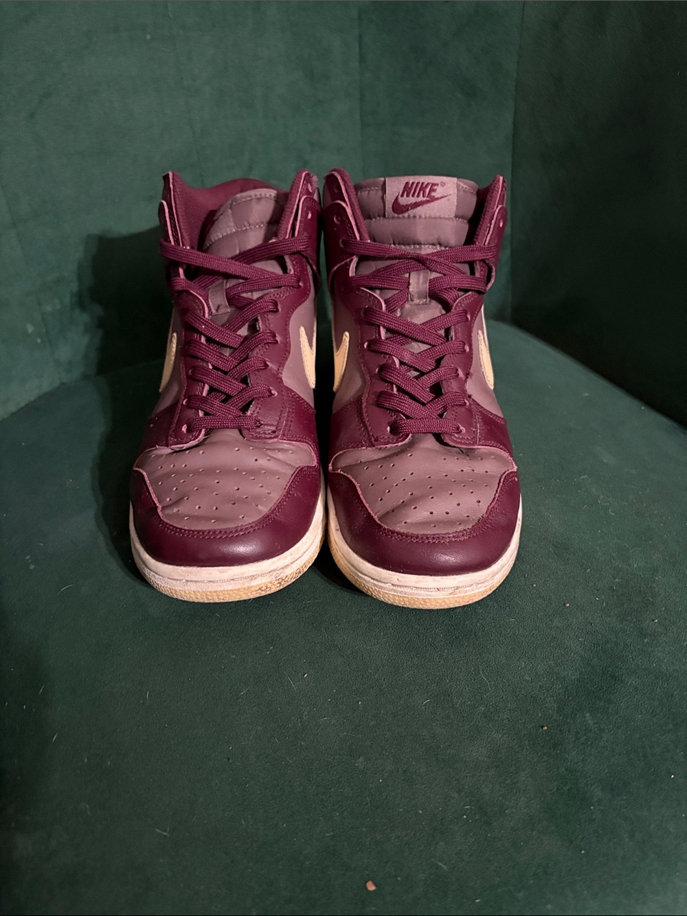 Nike Women's Burgundy and Cream Mid-Top Sneakers